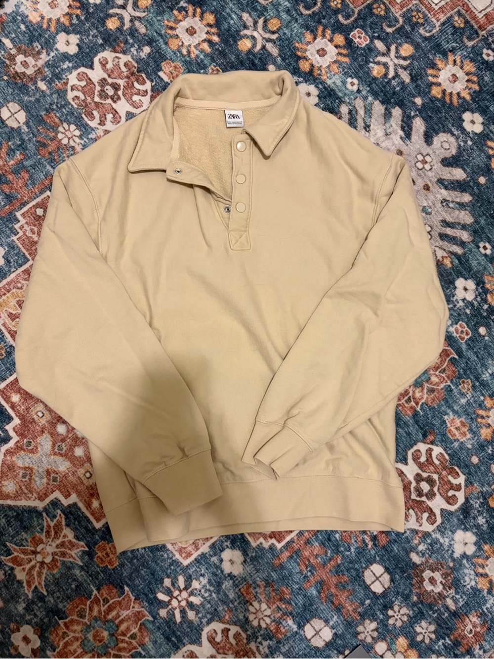 Zara Men Light Beige Button-Front Collared Sweatshirt